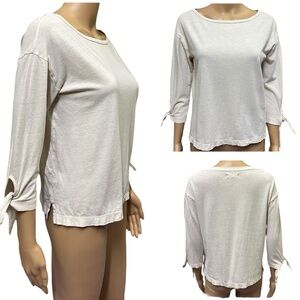 Madewell Cotton Linen Blend Tie Cuff 3 Quarter Sleeve Cream Boat Neck Tee Small